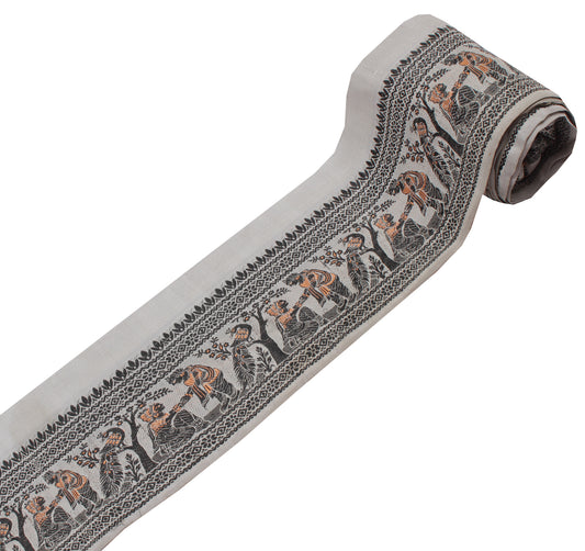 Sushila Vintage Gray Saree Border Indian Craft Sewing Trim Woven Lace Ribbon
