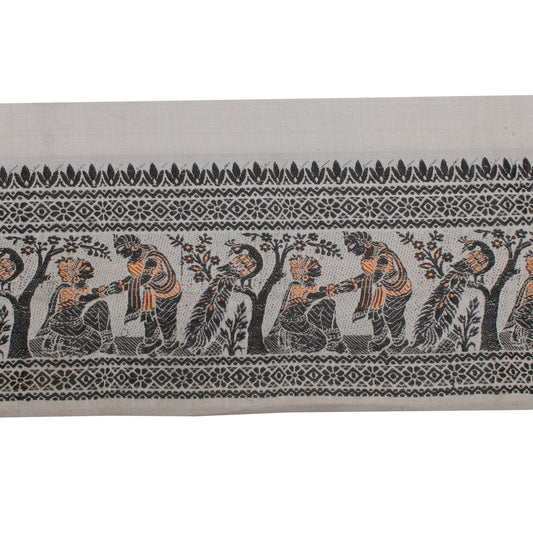 Sushila Vintage Gray Saree Border Indian Craft Sewing Trim Woven Lace Ribbon