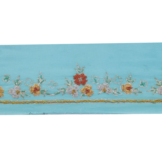Sushila Vintage Blue Saree Border Indian Craft Sewing Trim Hand Beaded Lace