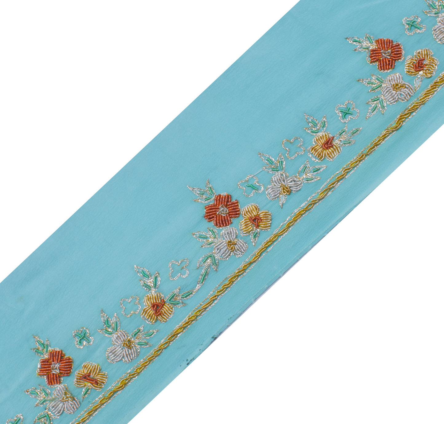Sushila Vintage Blue Saree Border Indian Craft Sewing Trim Hand Beaded Lace