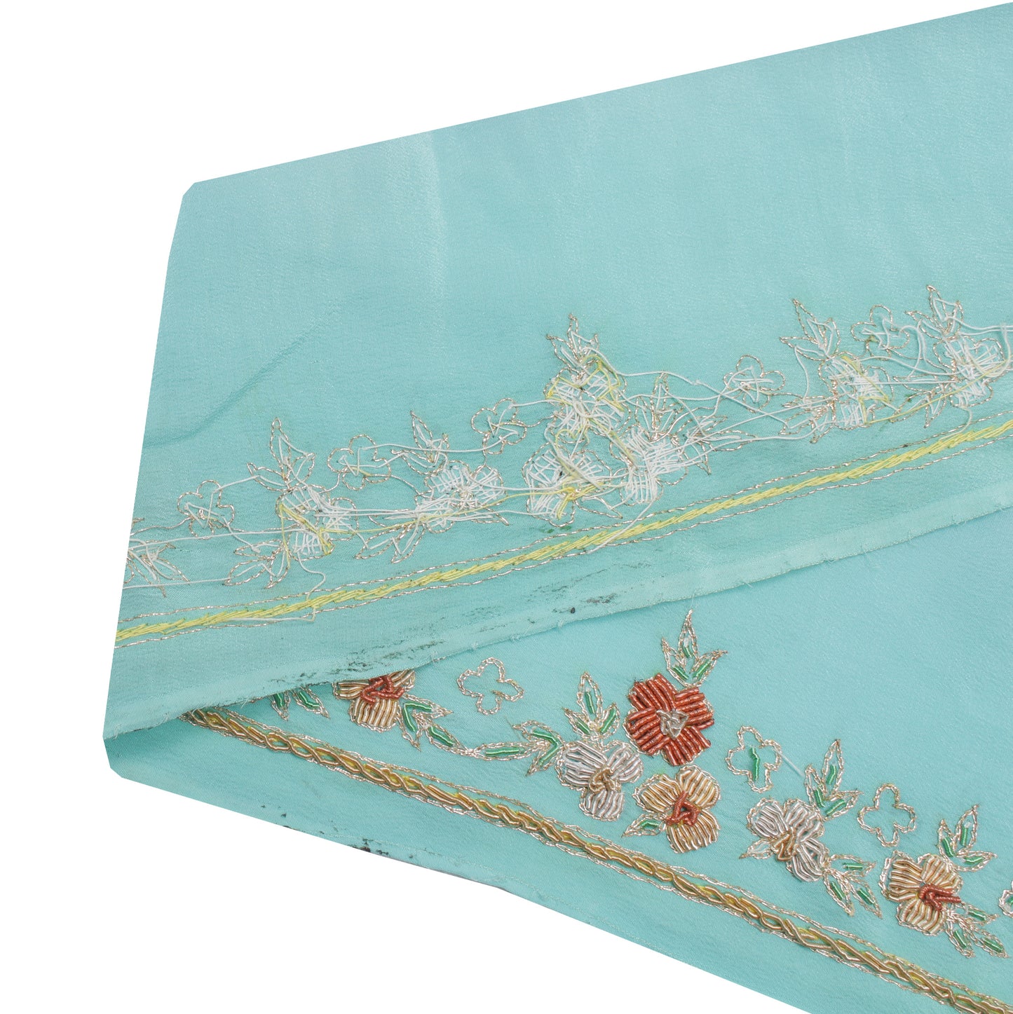 Sushila Vintage Blue Saree Border Indian Craft Sewing Trim Hand Beaded Lace