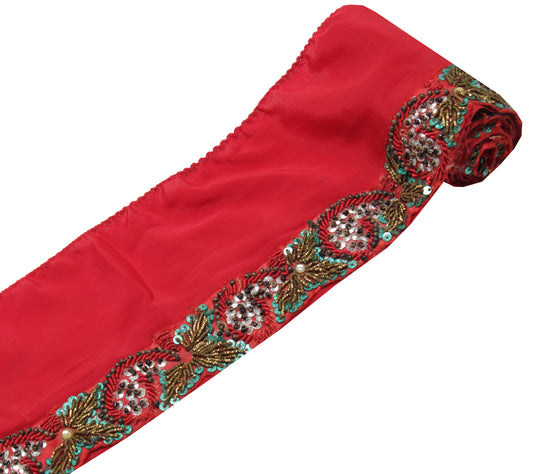 Sushila Vintage Red Saree Border Indian Craft Sewing Trim Embroidered Lace