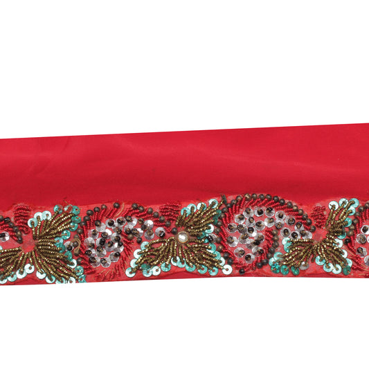 Sushila Vintage Red Saree Border Indian Craft Sewing Trim Embroidered Lace