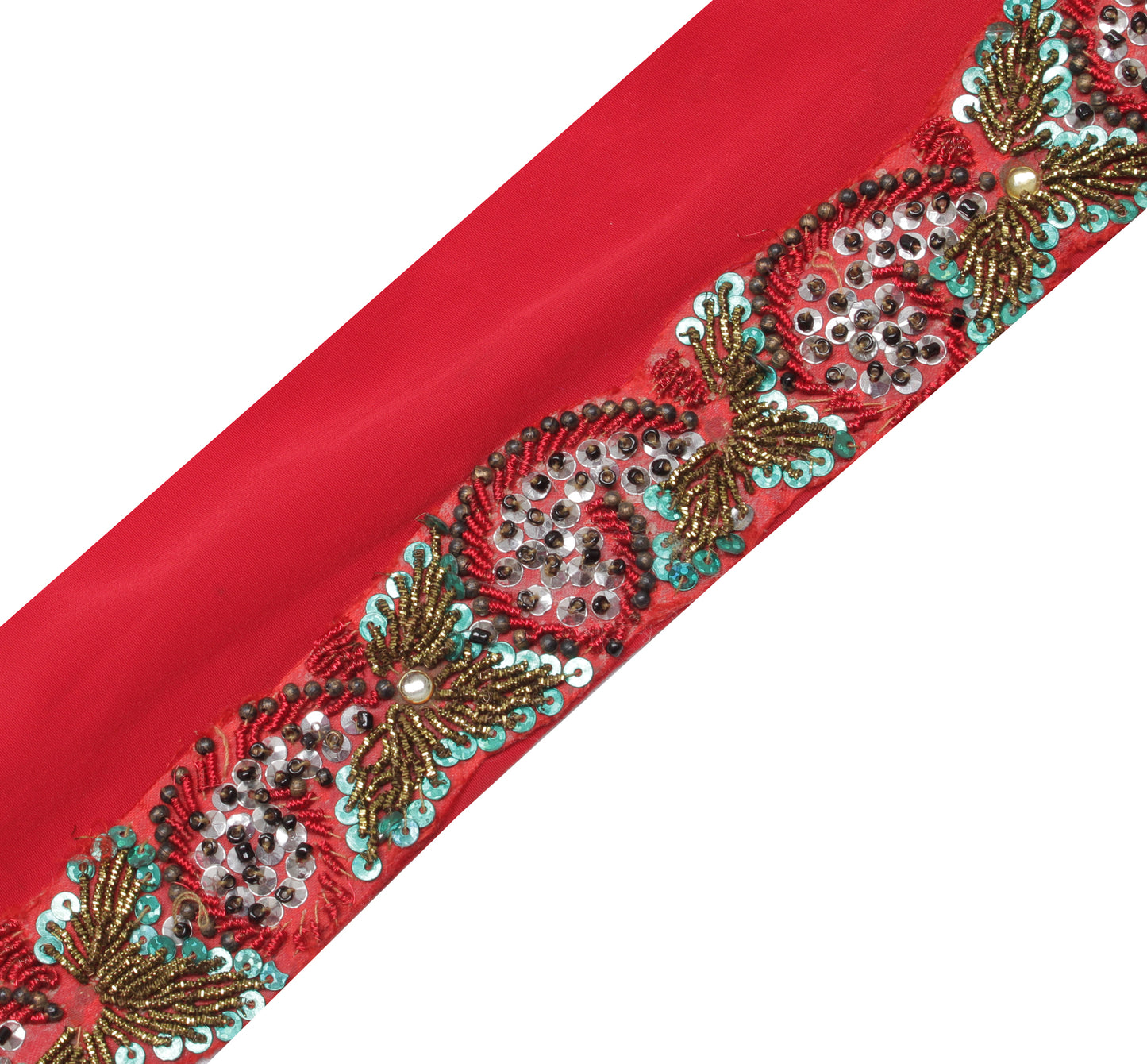 Sushila Vintage Red Saree Border Indian Craft Sewing Trim Embroidered Lace