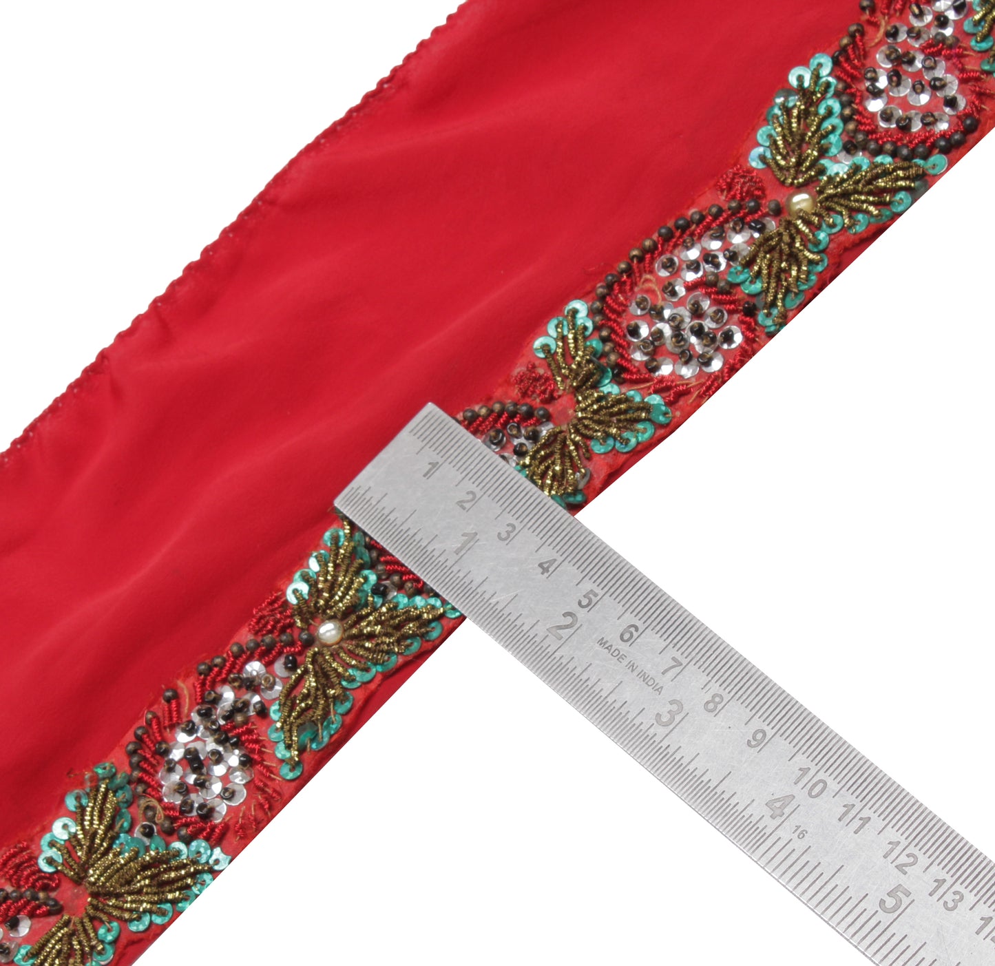 Sushila Vintage Red Saree Border Indian Craft Sewing Trim Embroidered Lace