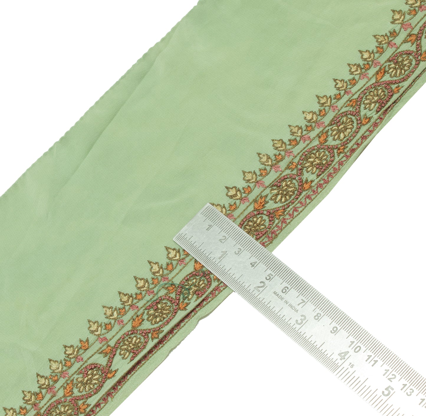 Sushila Vintage Green Saree Border Indian Craft Sewing Trim Embroidered Lace