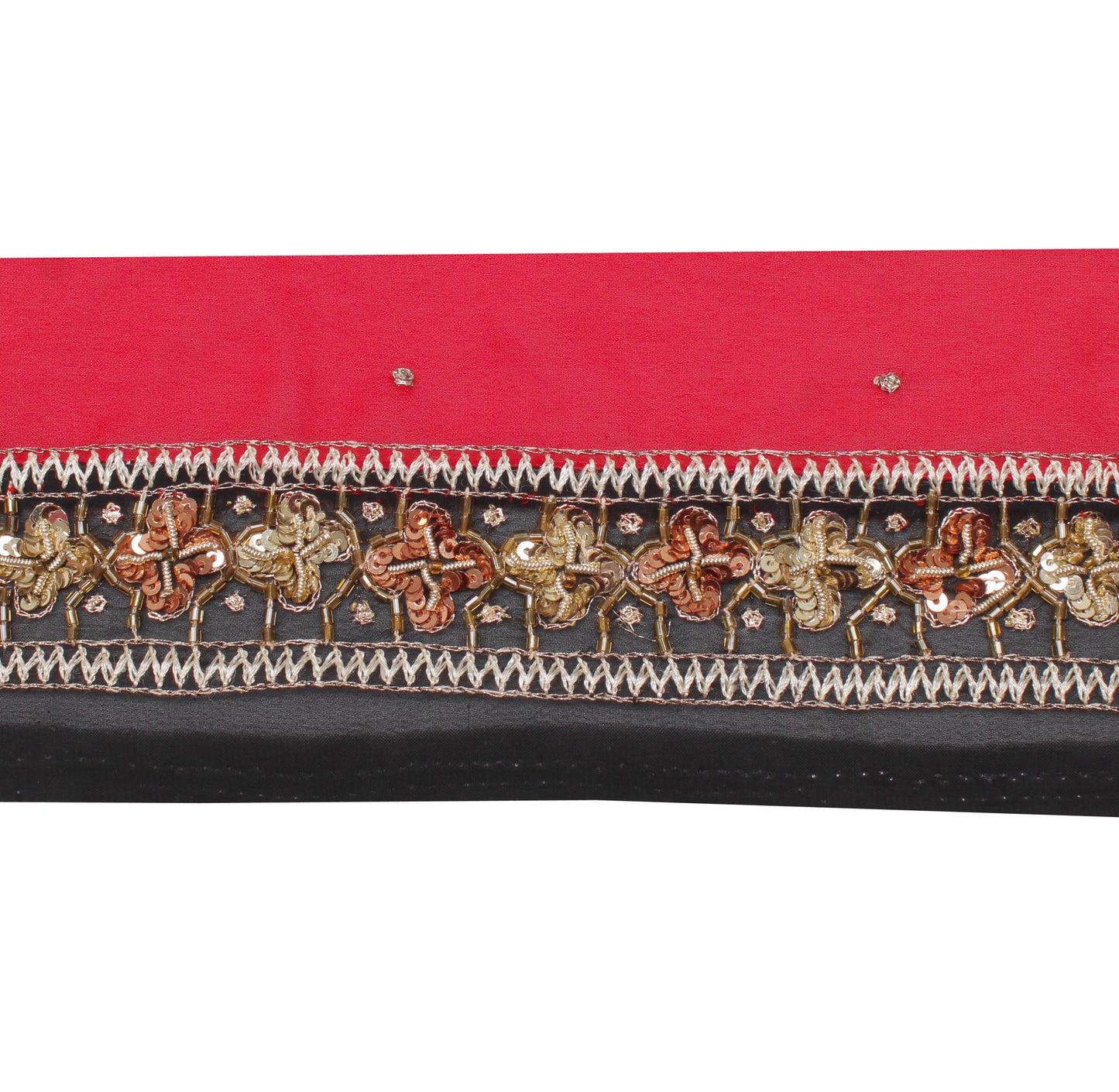 Sushila Vintage Black Saree Border Indian Craft Sewing Trim Hand Beaded Lace