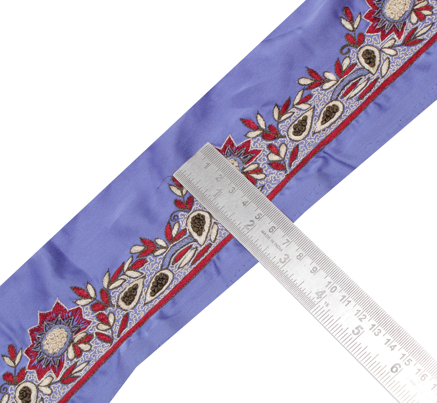 Sushila Vintage Blue Saree Border Indian Craft Sewing Trim Embroidered Lace