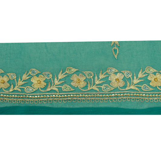 Sushila Vintage Green Saree Border Indian Craft Sewing Trim Embroidered Lace