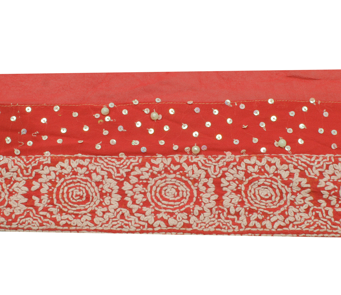 Sushila Vintage Red Saree Border Indian Craft Sewing Trim Embroidered Lace