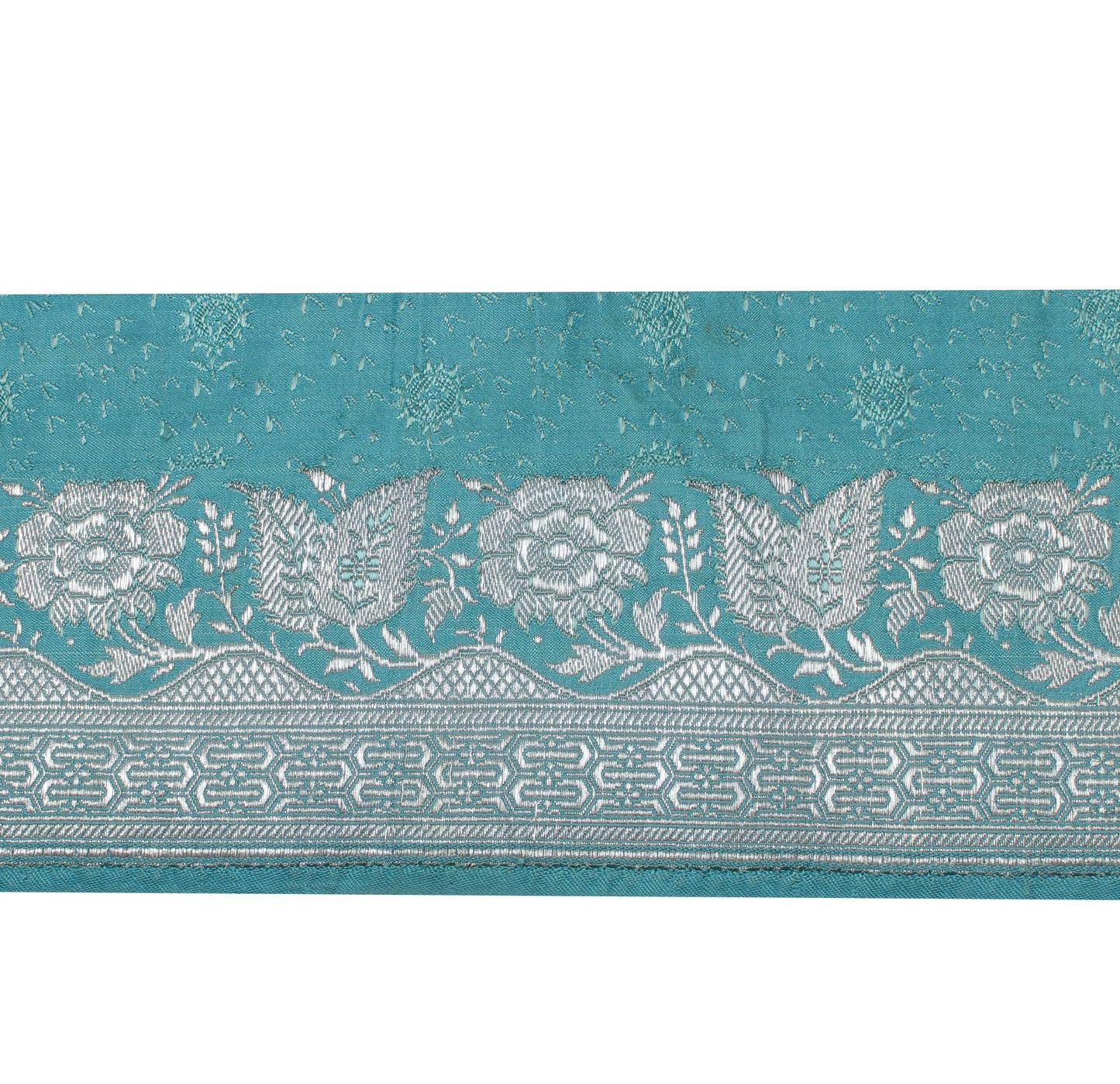 Sushila Vintage Aqua Green Saree Border Indian Craft Sewing Trim Woven Lace