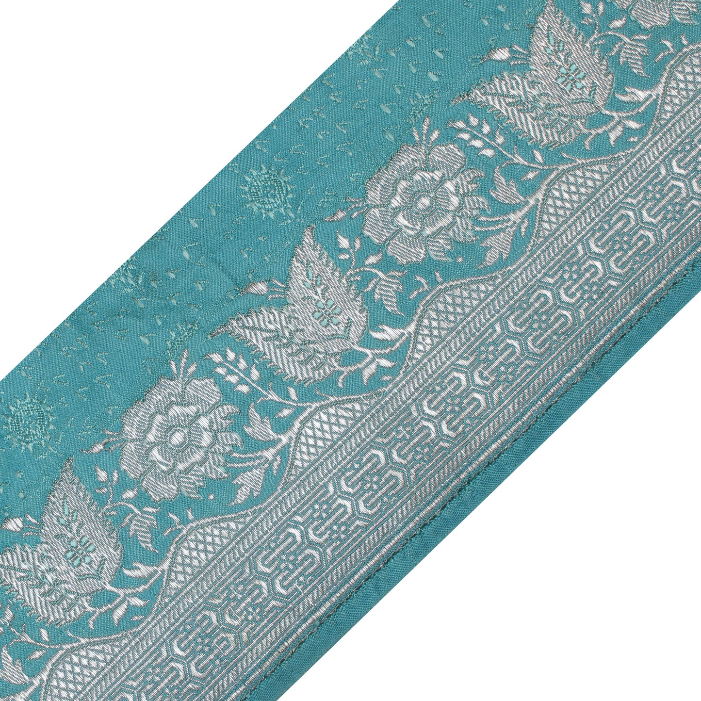 Sushila Vintage Aqua Green Saree Border Indian Craft Sewing Trim Woven Lace