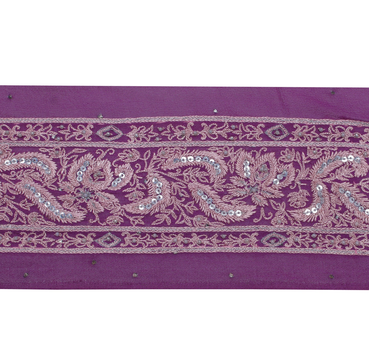 Sushila Vintage Purple Saree Border Indian Craft Sewing Trim Embroidered Lace