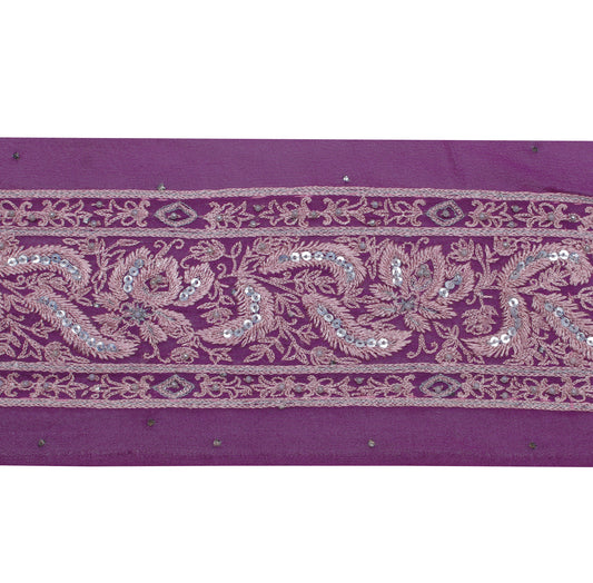 Sushila Vintage Purple Saree Border Indian Craft Sewing Trim Embroidered Lace