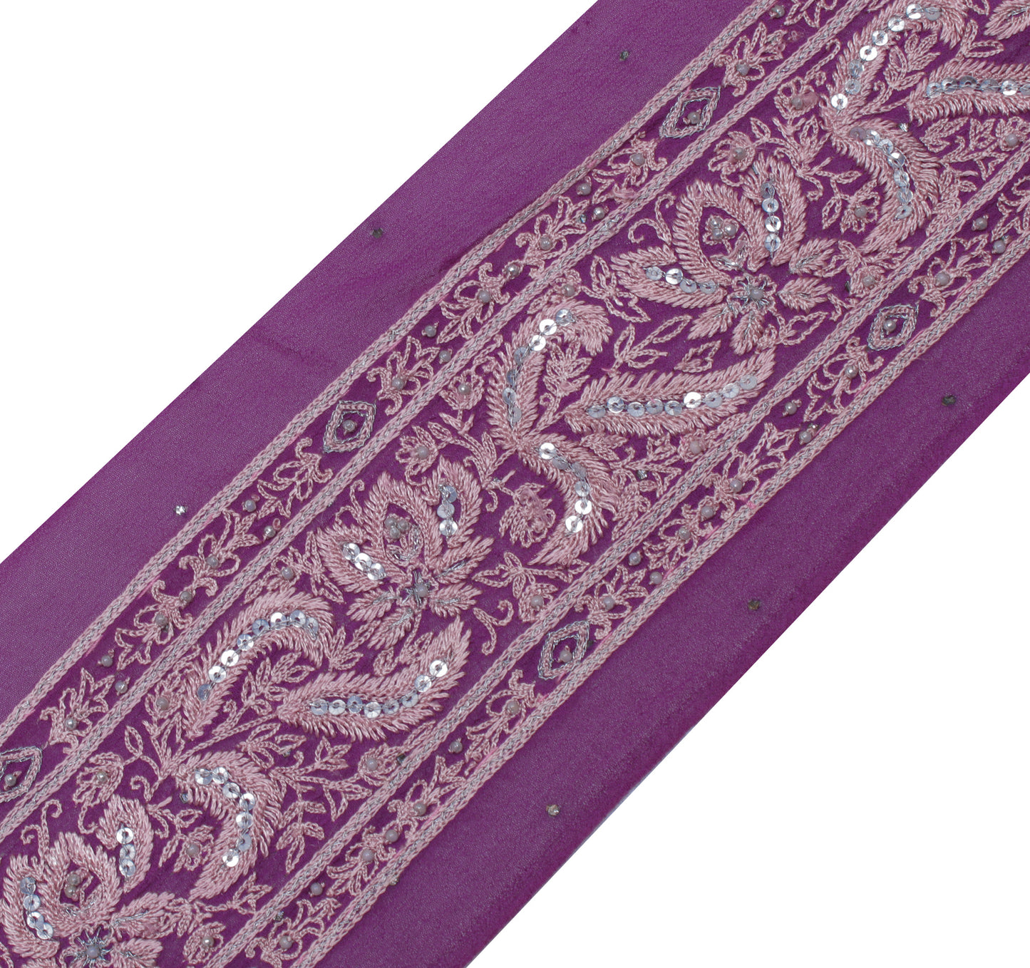 Sushila Vintage Purple Saree Border Indian Craft Sewing Trim Embroidered Lace