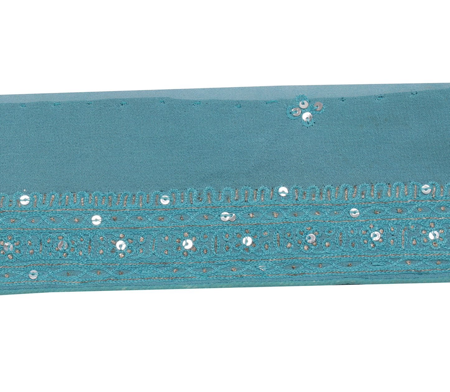 Sushila Vintage Blue Saree Border Indian Craft Sewing Trim Embroidered Lace