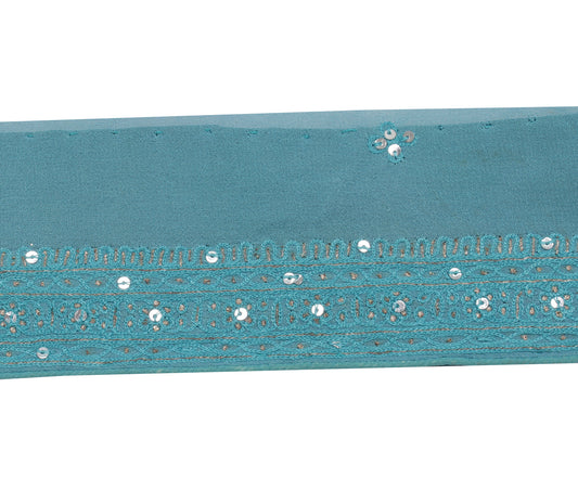 Sushila Vintage Blue Saree Border Indian Craft Sewing Trim Embroidered Lace