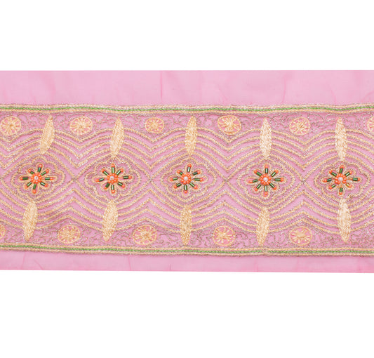 Sushila Vintage Pink Saree Border Indian Craft Sewing Trim Embroidered Lace