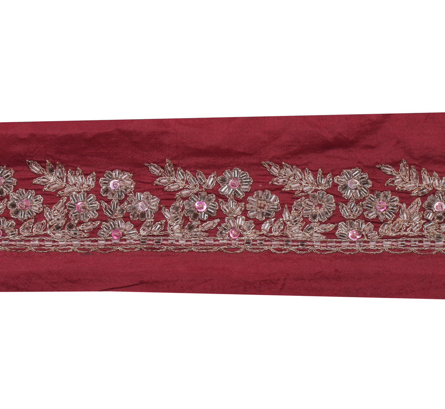 Sushila Vintage Maroon Saree Border Indian Craft Sewing Trim Hand Beaded Lace