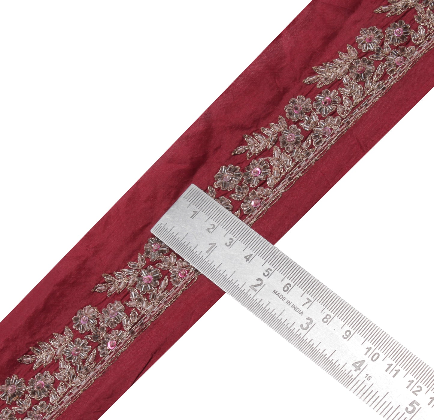 Sushila Vintage Maroon Saree Border Indian Craft Sewing Trim Hand Beaded Lace