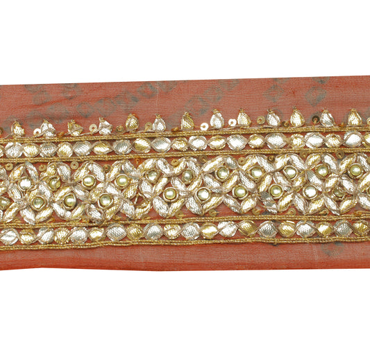 Sushila Vintage Rust Saree Border Indian Craft Sewing Trim Hand Beaded Lace