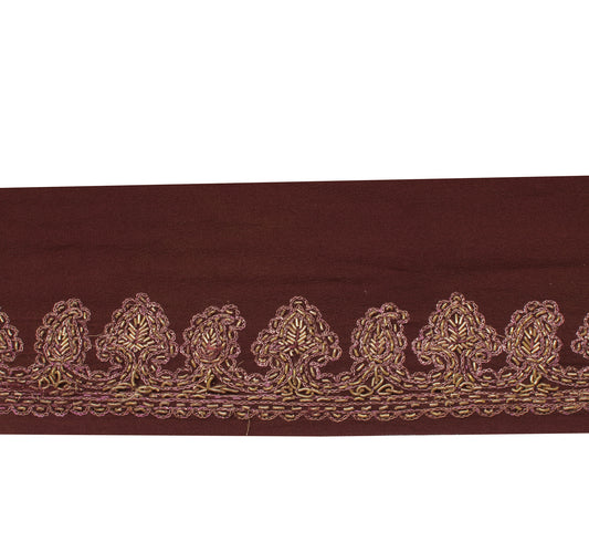 Sushila Vintage Maroon Saree Border Indian Craft Sewing Trim Hand Beaded Lace