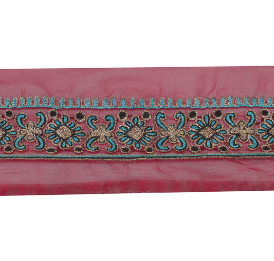 Sushila Vintage Maroon Saree Border Indian Craft Sewing Trim Embroidered Lace