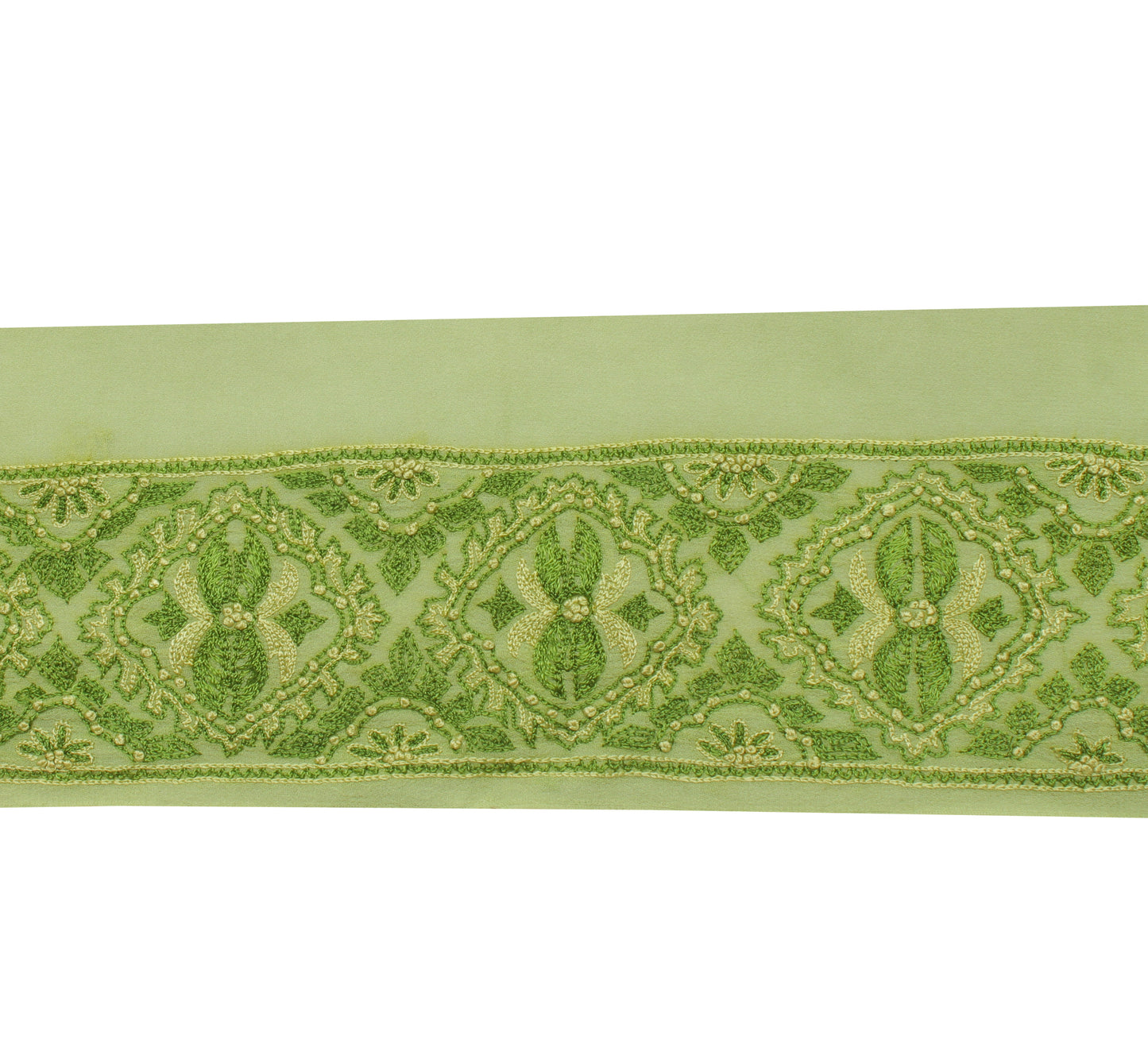 Sushila Vintage Green Saree Border Indian Craft Sewing Trim Embroidered Lace