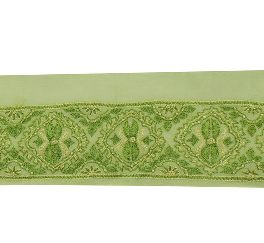 Sushila Vintage Green Saree Border Indian Craft Sewing Trim Embroidered Lace