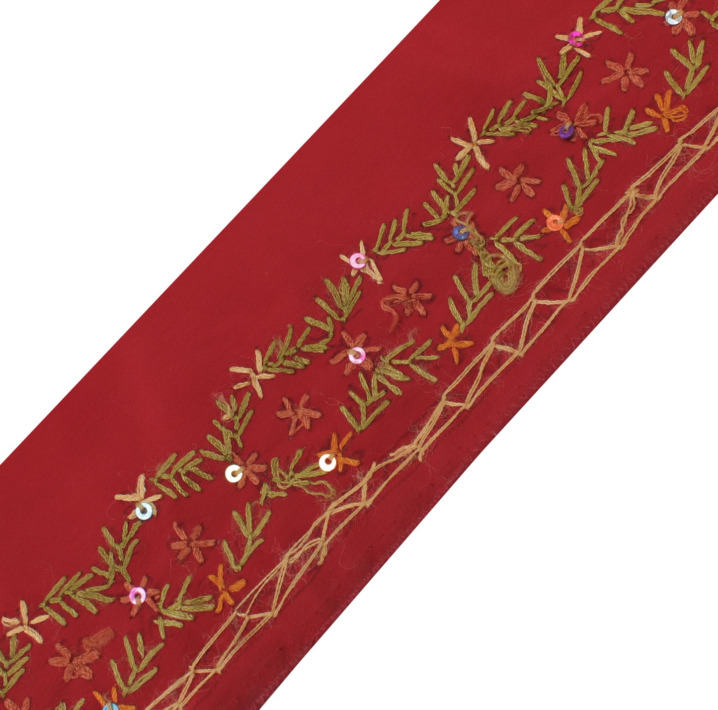 Sushila Vintage Maroon Saree Border Indian Craft Sewing Trim Embroidered Lace