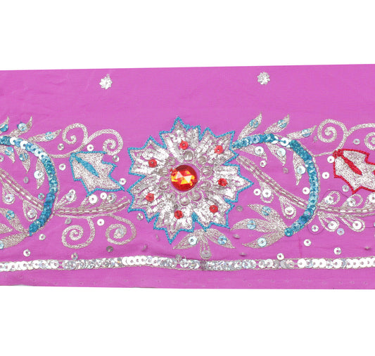 Sushila Vintage Pink Saree Border Indian Craft Sewing Trim Hand Beaded Lace