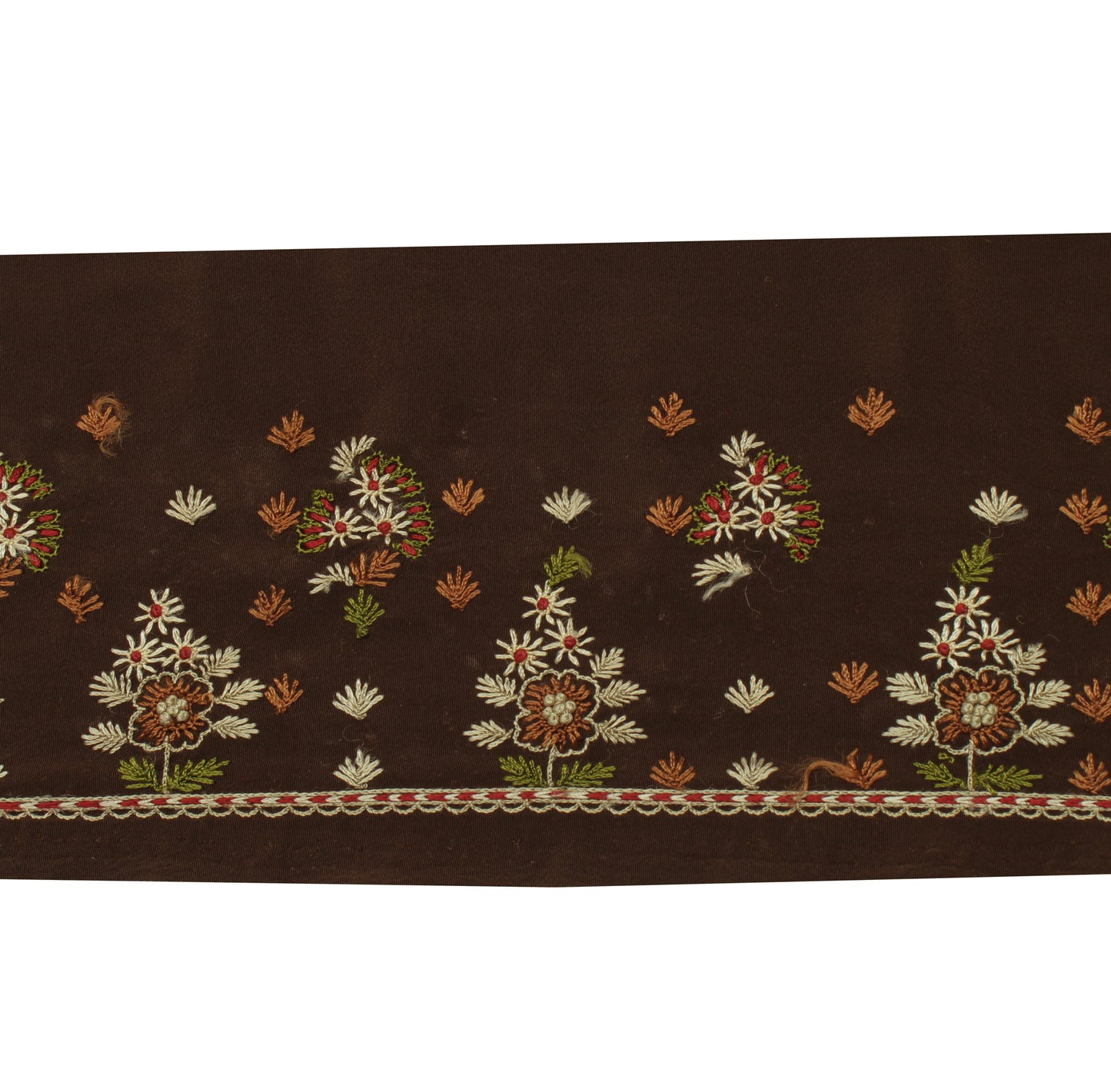 Sushila Vintage Brown Saree Border Indian Craft Sewing Trim Embroidered Lace