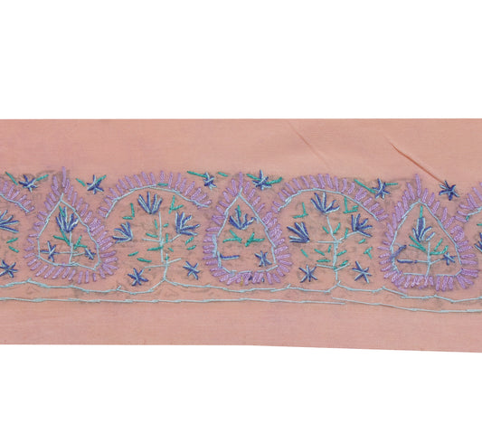 Sushila Vintage Peach Saree Border Indian Craft Sewing Trim Embroidered Lace
