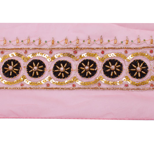 Sushila Vintage Pink Saree Border Indian Craft Sewing Trim Hand Beaded Lace