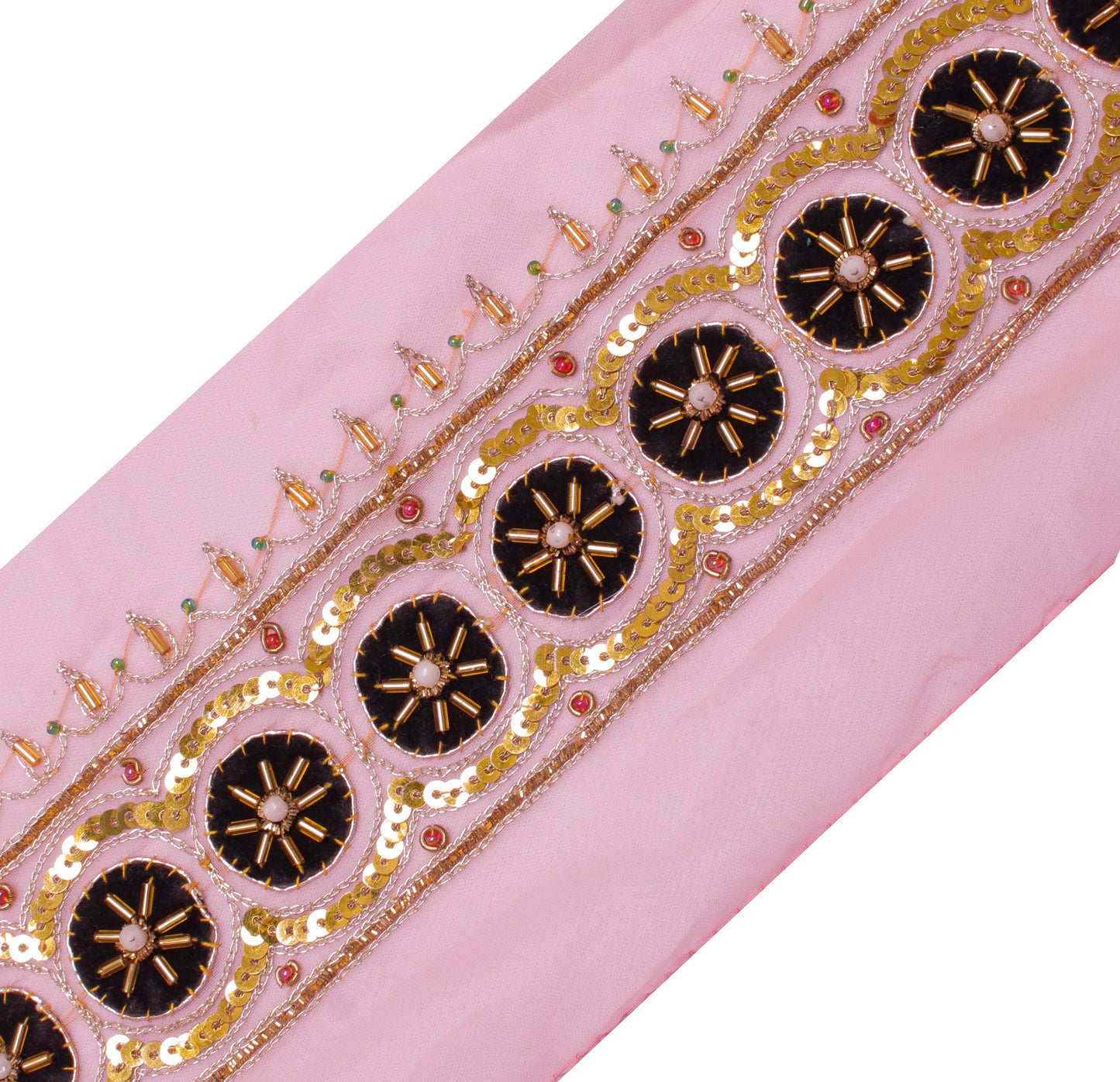 Sushila Vintage Pink Saree Border Indian Craft Sewing Trim Hand Beaded Lace