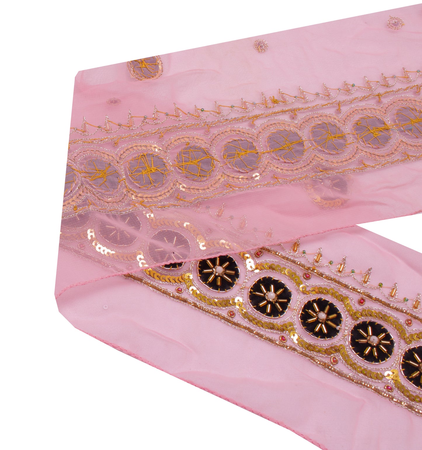 Sushila Vintage Pink Saree Border Indian Craft Sewing Trim Hand Beaded Lace