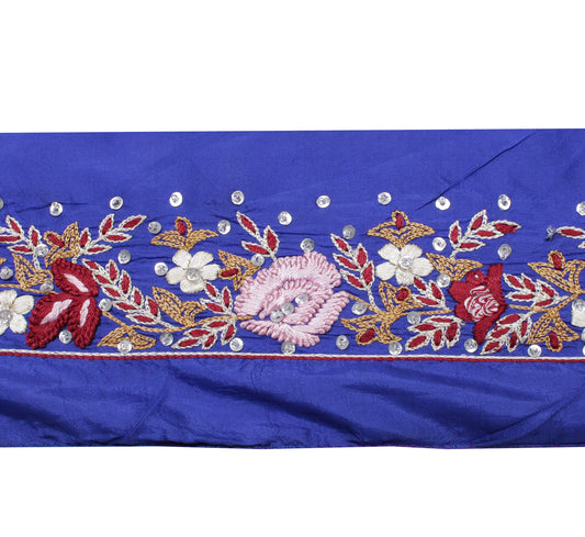 Sushila Vintage Blue Saree Border Indian Craft Sewing Trim Hand Embroidered Lace