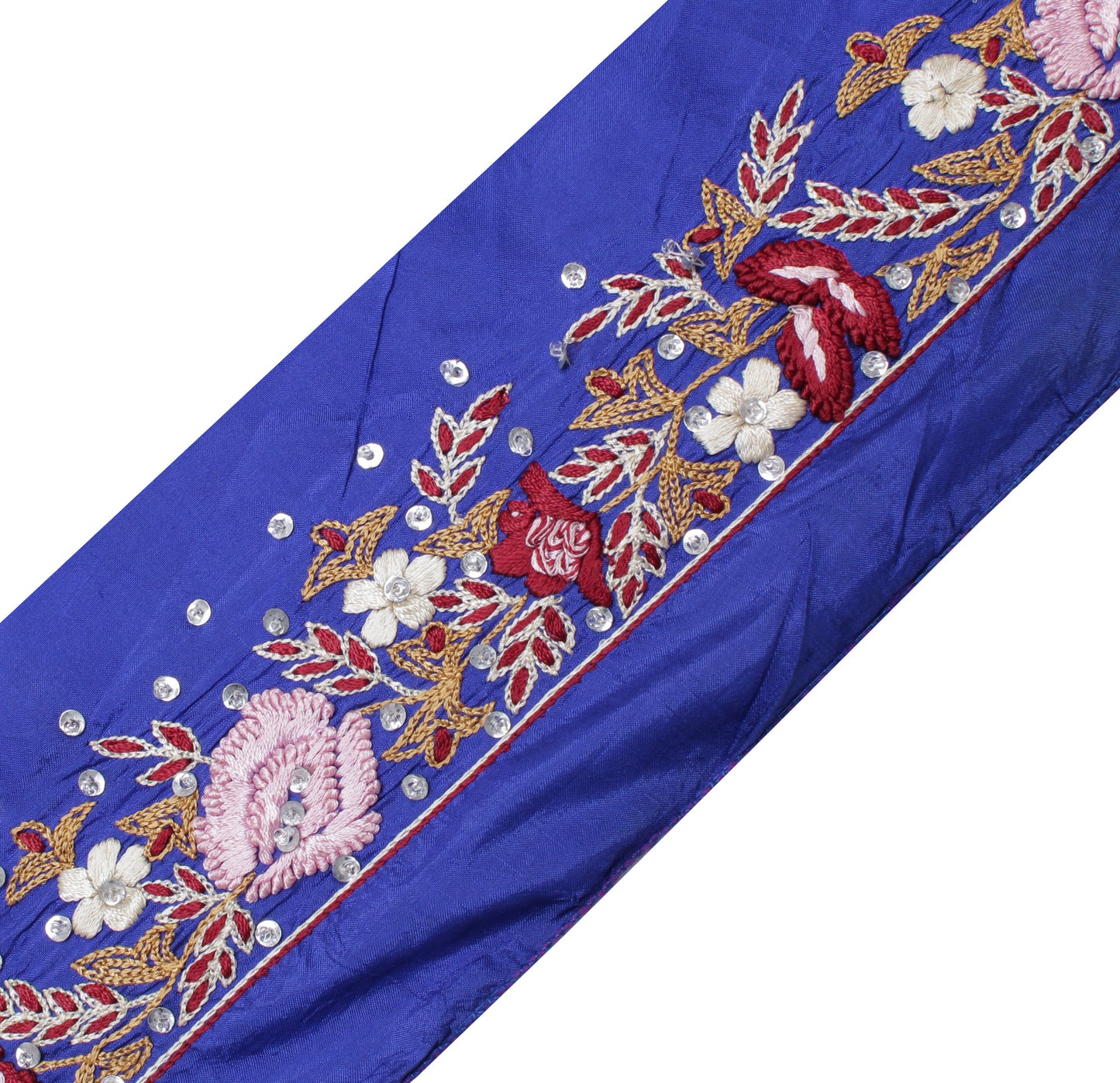 Sushila Vintage Blue Saree Border Indian Craft Sewing Trim Hand Embroidered Lace