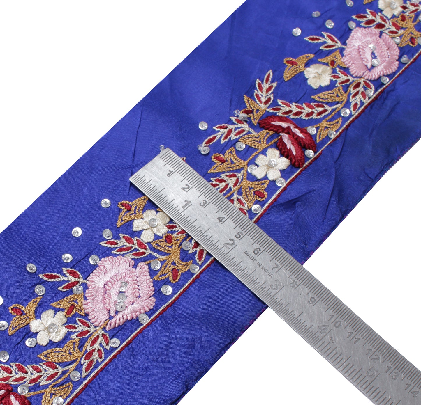 Sushila Vintage Blue Saree Border Indian Craft Sewing Trim Hand Embroidered Lace