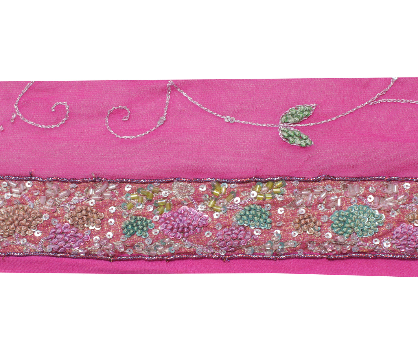 Sushila Vintage Pink Saree Border Indian Craft Sewing Trim Hand Beaded Lace