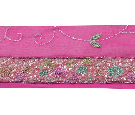 Sushila Vintage Pink Saree Border Indian Craft Sewing Trim Hand Beaded Lace