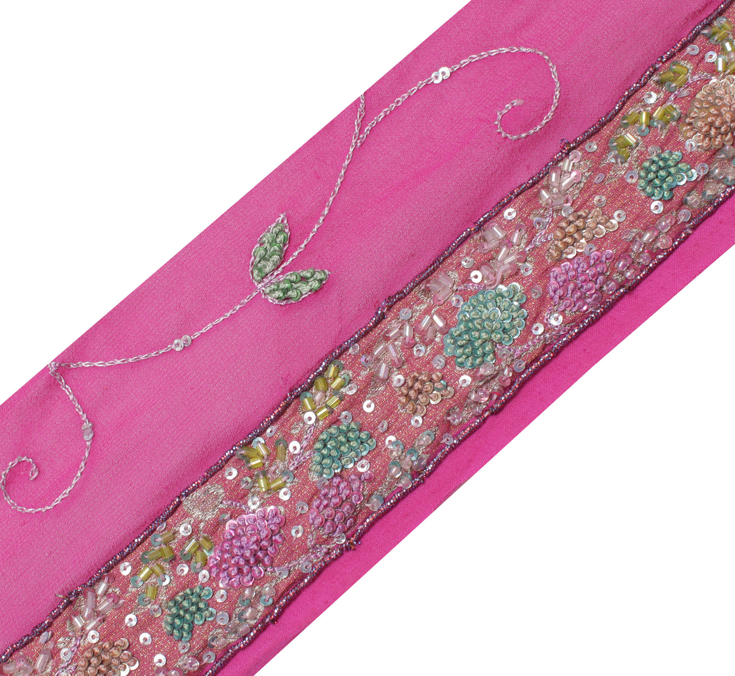 Sushila Vintage Pink Saree Border Indian Craft Sewing Trim Hand Beaded Lace