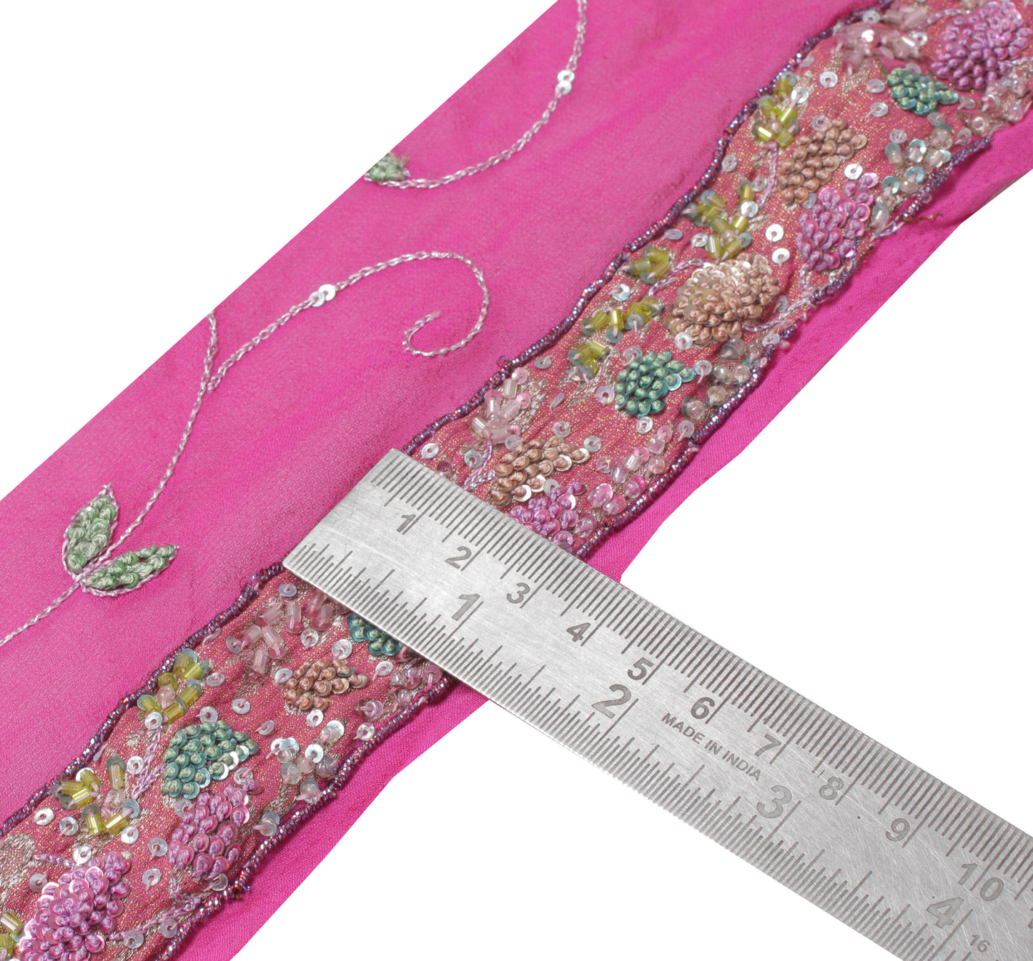 Sushila Vintage Pink Saree Border Indian Craft Sewing Trim Hand Beaded Lace