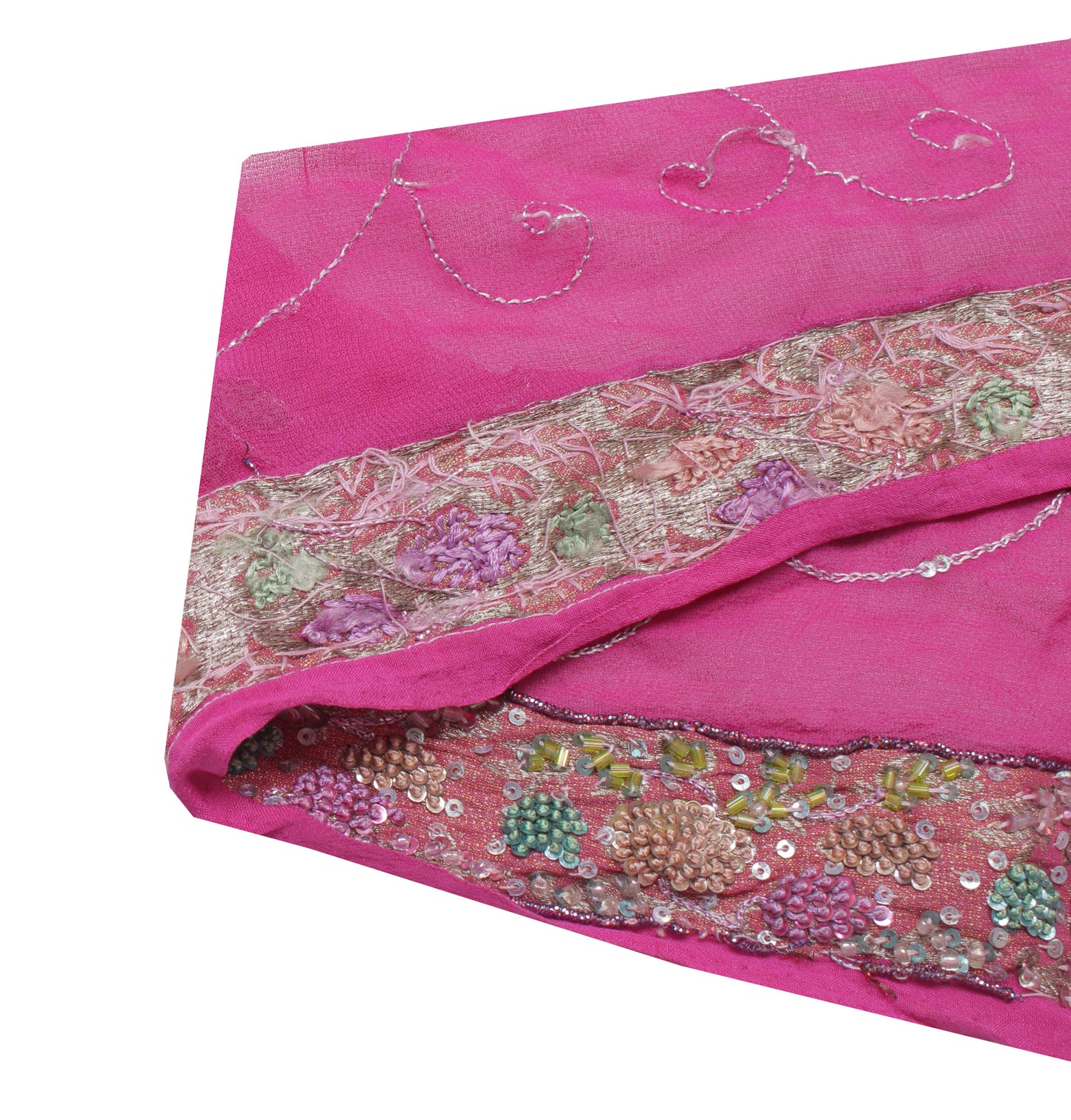 Sushila Vintage Pink Saree Border Indian Craft Sewing Trim Hand Beaded Lace