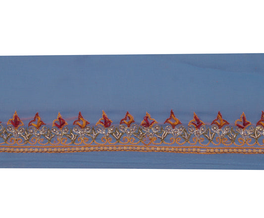 Sushila Vintage Blue Saree Border Indian Craft Sewing Trim Embroidered Lace