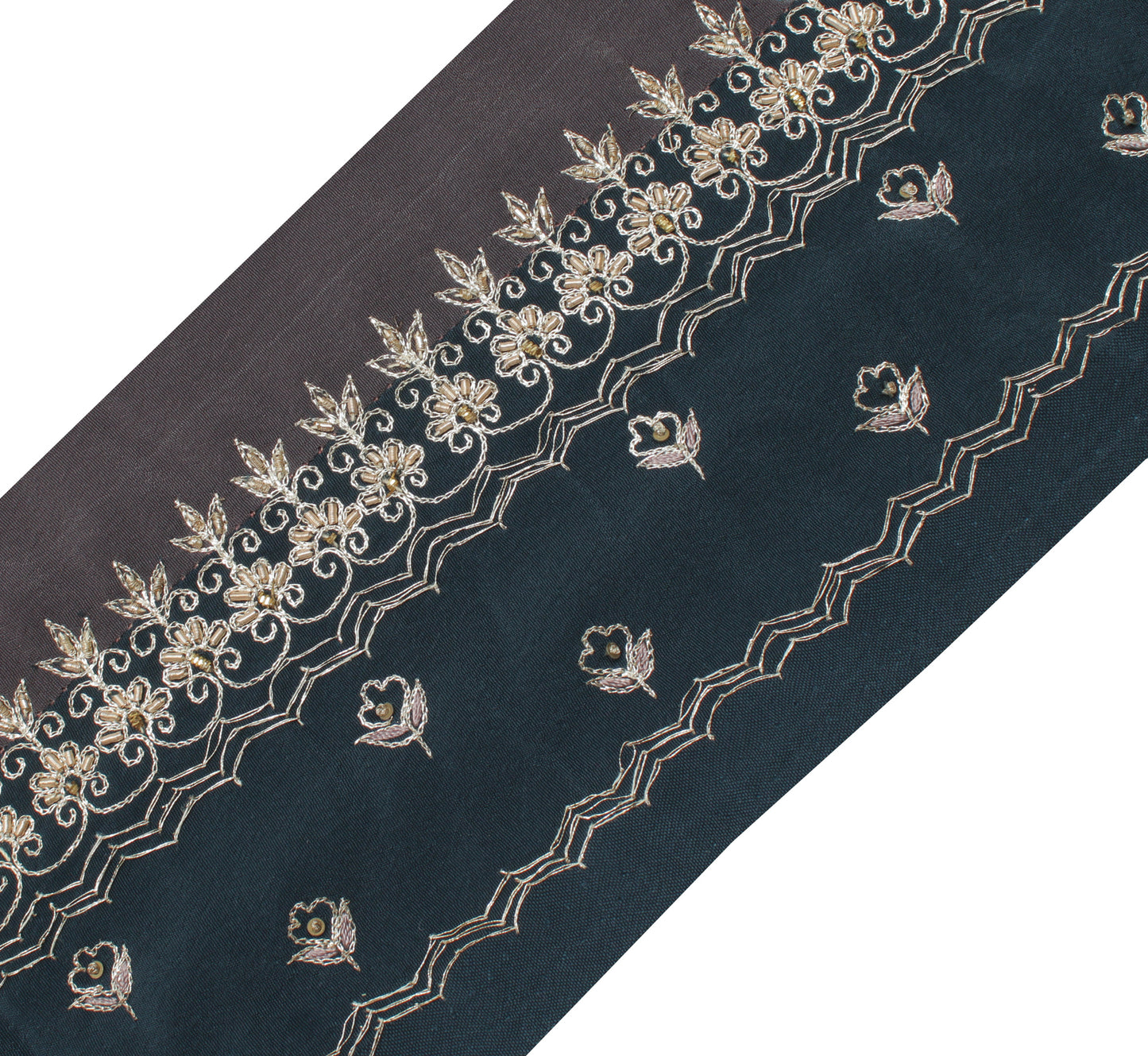 Sushila Vintage Gray Saree Border Indian Craft Sewing Trim Embroidered Ribbon