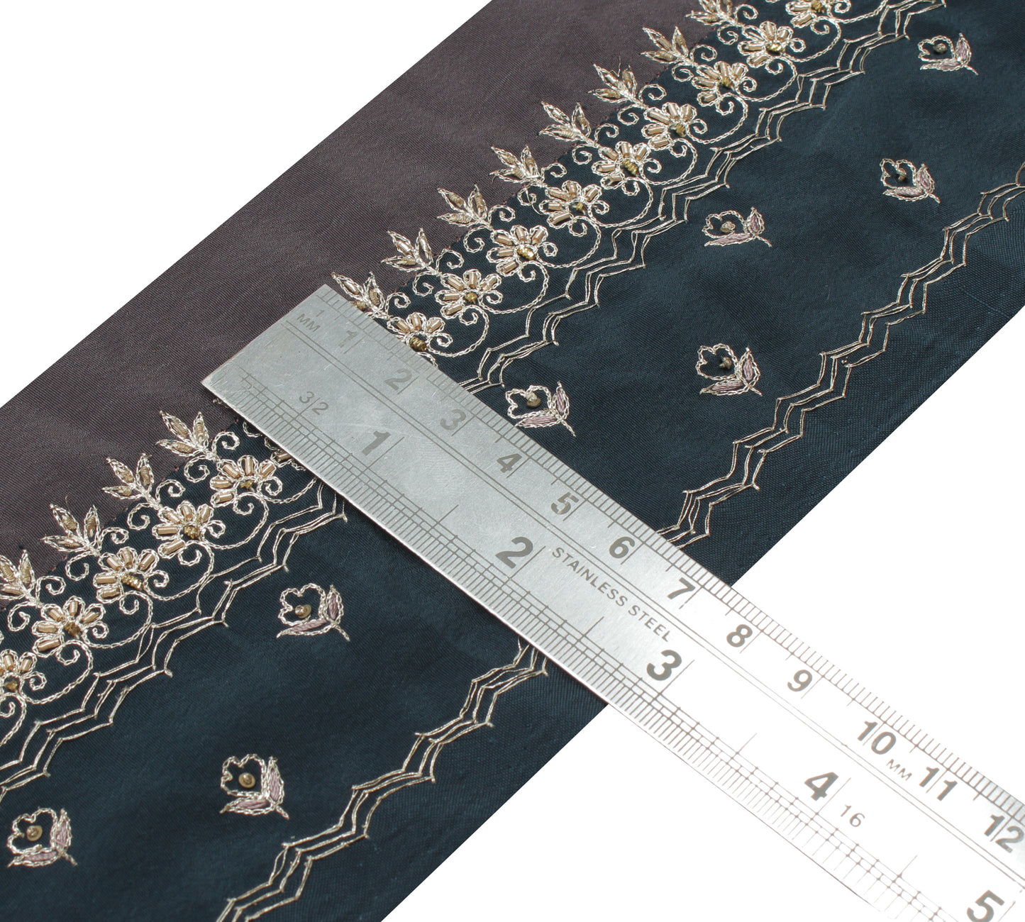 Sushila Vintage Gray Saree Border Indian Craft Sewing Trim Embroidered Ribbon