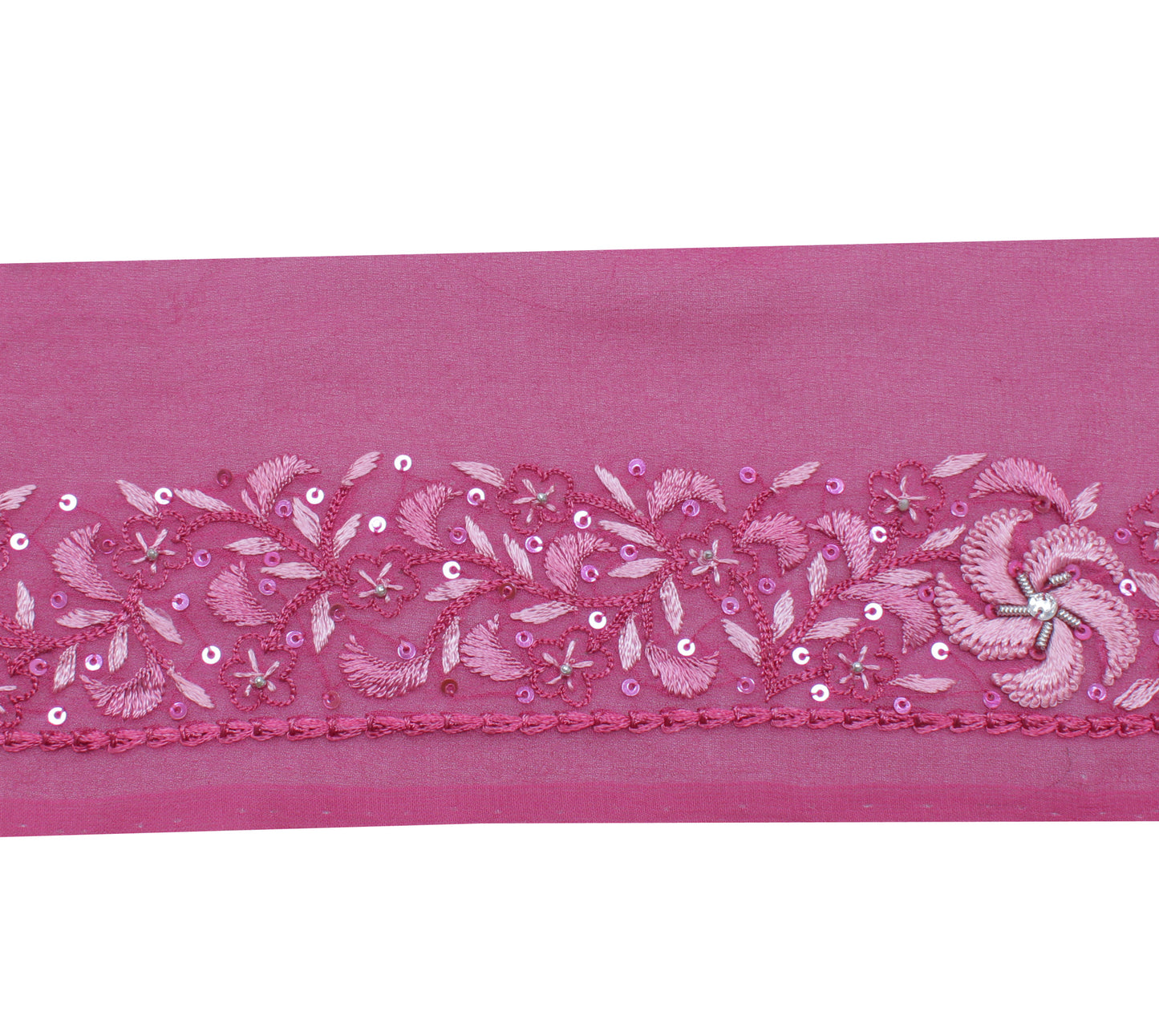 Sushila Vintage Pink Saree Border Indian Craft Sewing Trim Embroidered Ribbon