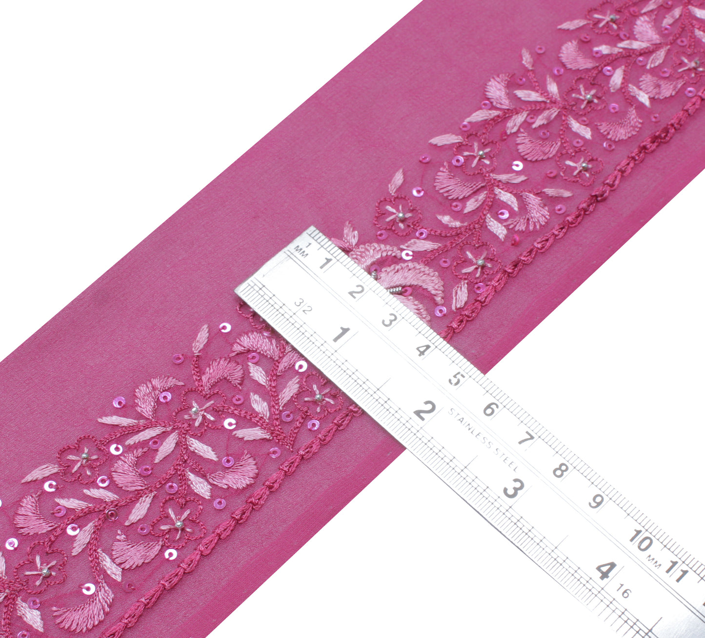 Sushila Vintage Pink Saree Border Indian Craft Sewing Trim Embroidered Ribbon