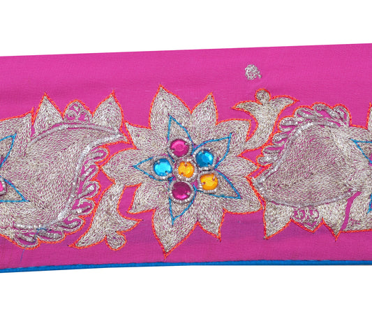 Sushila Vintage Pink Saree Border Indian Craft Sewing Trim Embroidered Ribbon